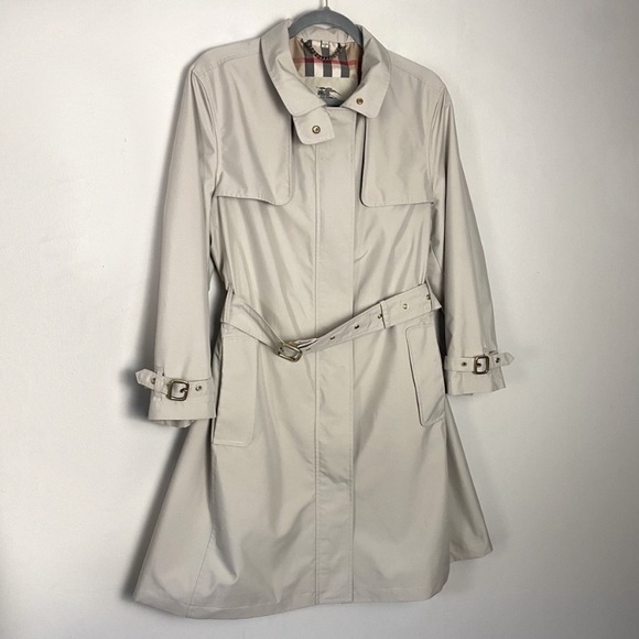 Burberry Tess Trench Lightweight Rain Coat Nova Check Beige Size 14P - Picture 1 of 16